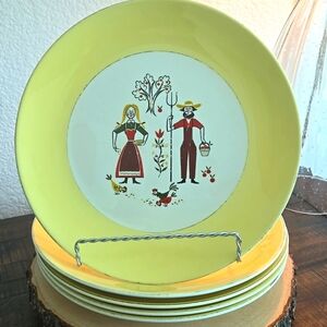 Vintage Rhythm by Homer Laughlin Farmer's Wife 10" Dinner Plates E60N5  5 Plates